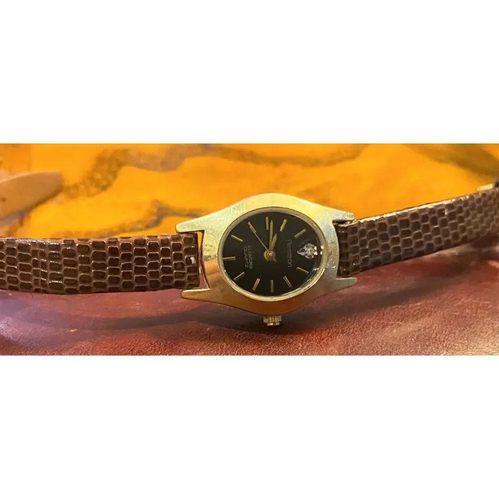Women's 20mm Gold Tone Armitron Diamond Watch, Leather Band